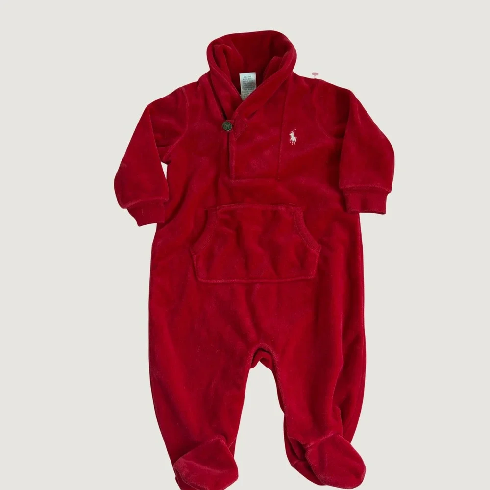 Ralph‎ Lauren Long Sleeve Red Footie One Piece Size 9 Months